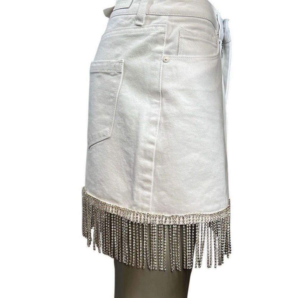 NWT BLANKNYC White Denim Fringe Skirt Rhinestone Trim Size 26 - Picture 5 of 16